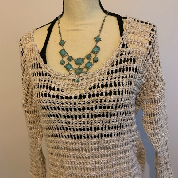 Lucky Brand Sweaters - Lucky Brand Cream Loose Knit Crochet Boho Sweater